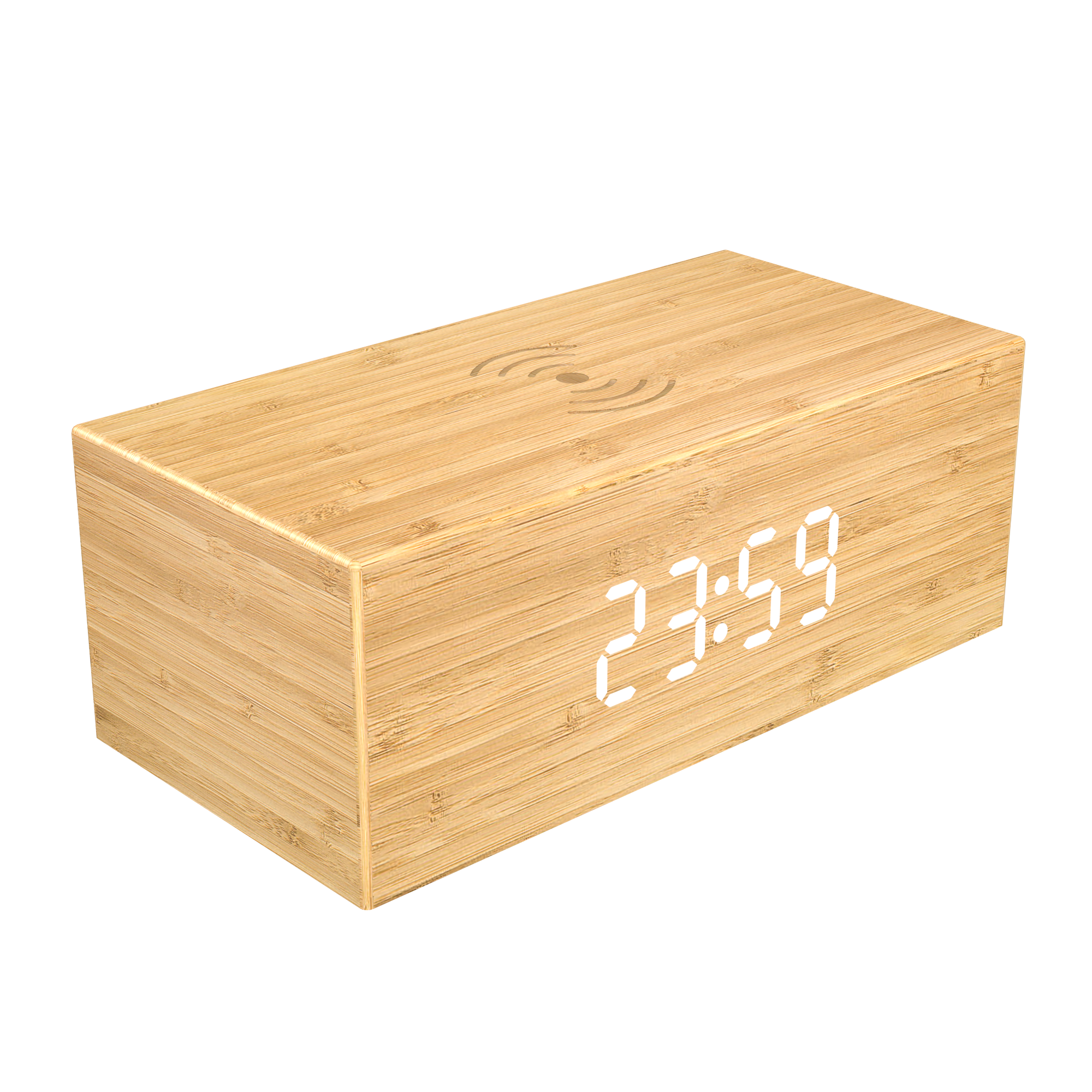 Bamboo Phone Charging Alarm Clock Digital Display Wooden Fast Wireless Charge Station Phone Charger