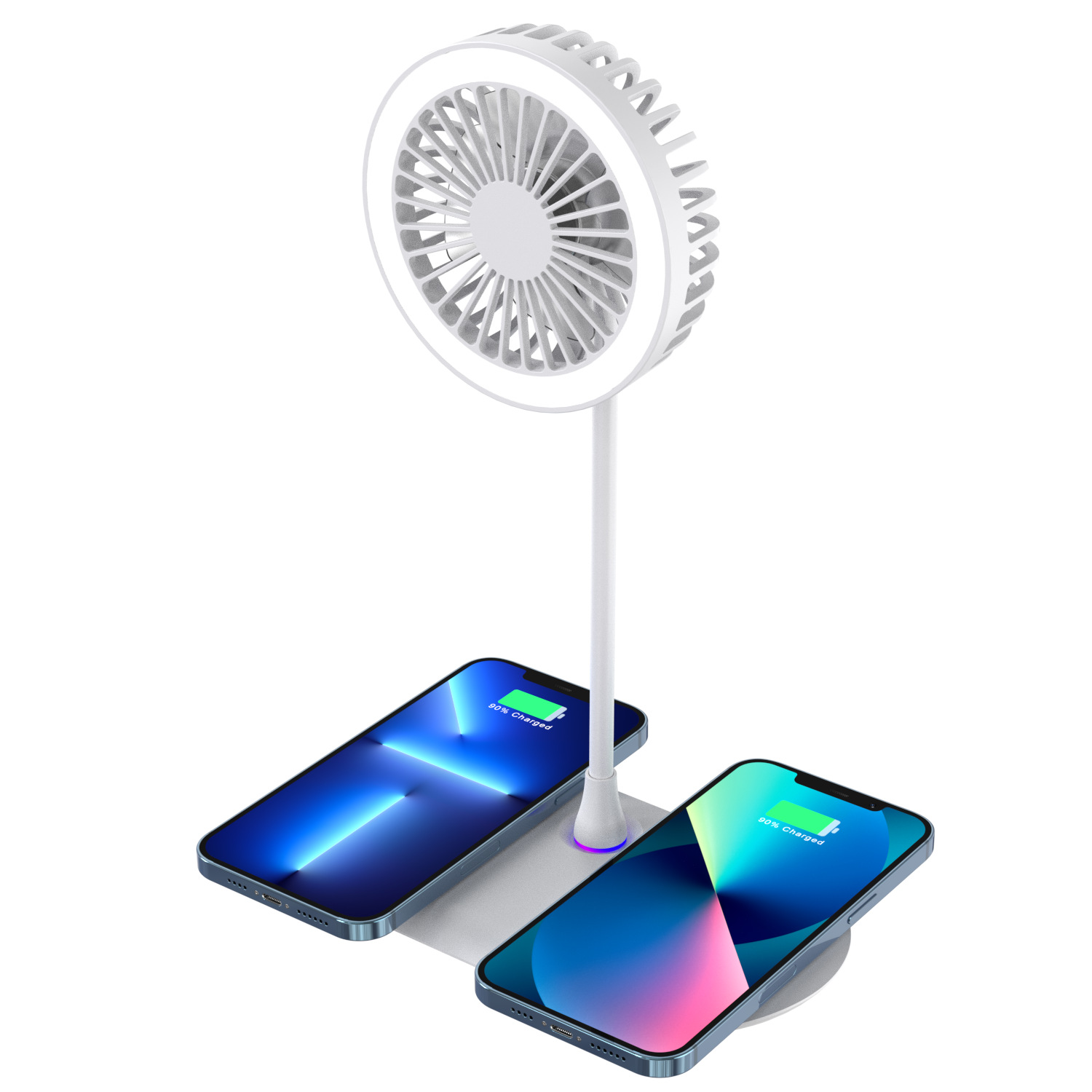 3 in 1 LED Lamp Wireless Charger with Fan, Foldable Table Mini Fan Lamp Dual Wireless Mobile Cell Phone Charger Stand