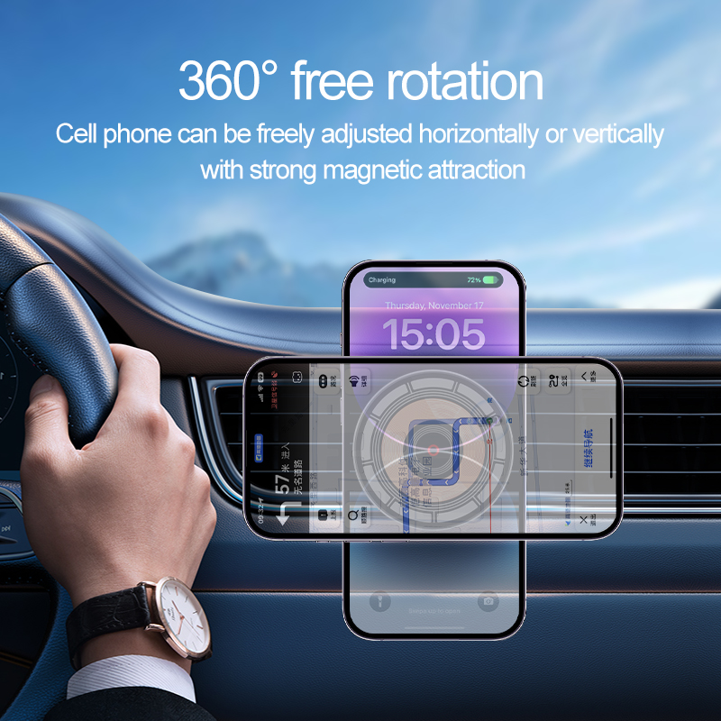 Transparent 360 degree rotation Car Mount Air Vent Holder For iPhone 15 14 13 12 Pro 15W Magnetic Wireless Car Charger