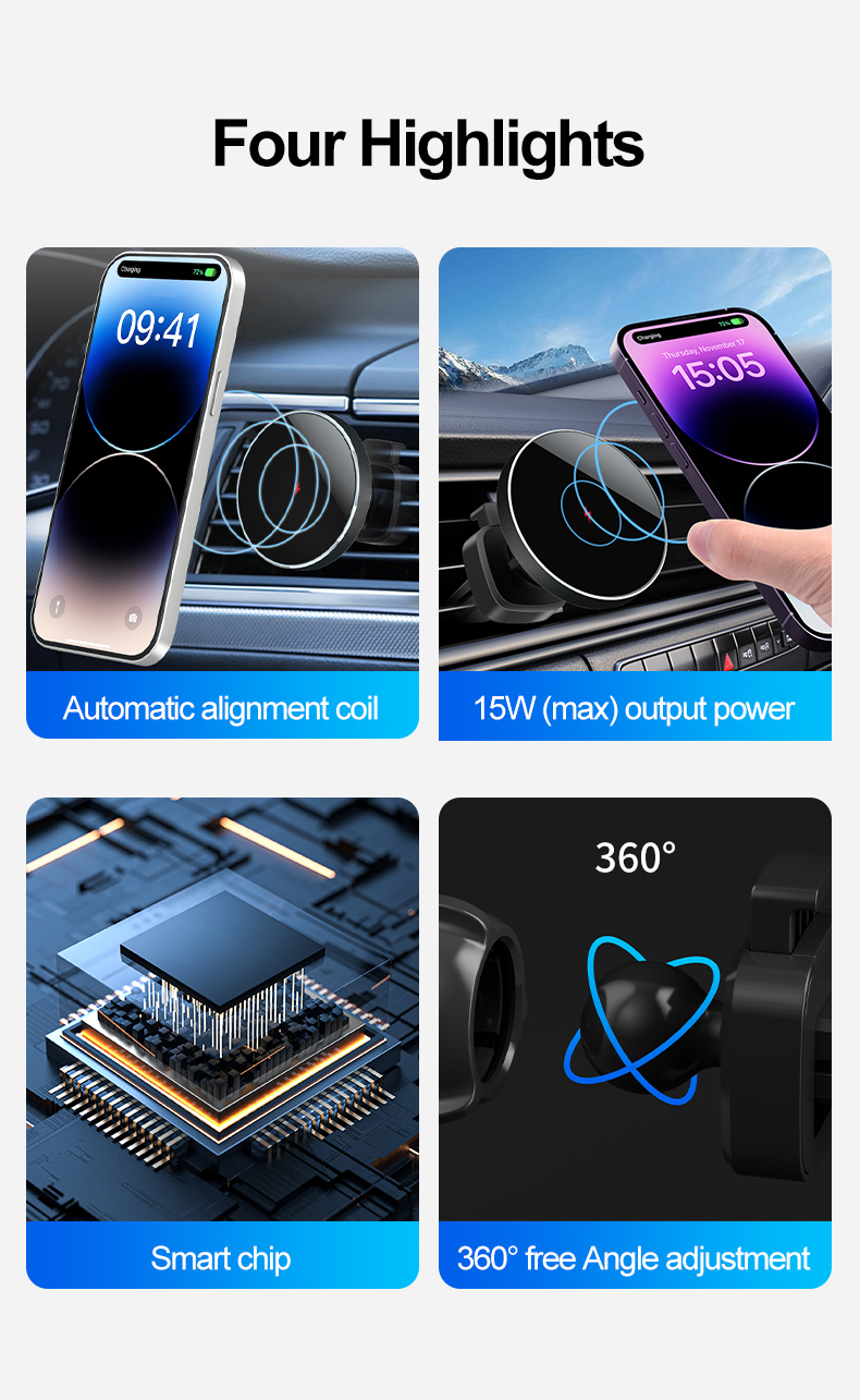 New Arrival Magnetic Car Charger Wireless Phone Holder Magnet for Iphone 15 15W Fast Car Wireless Charger