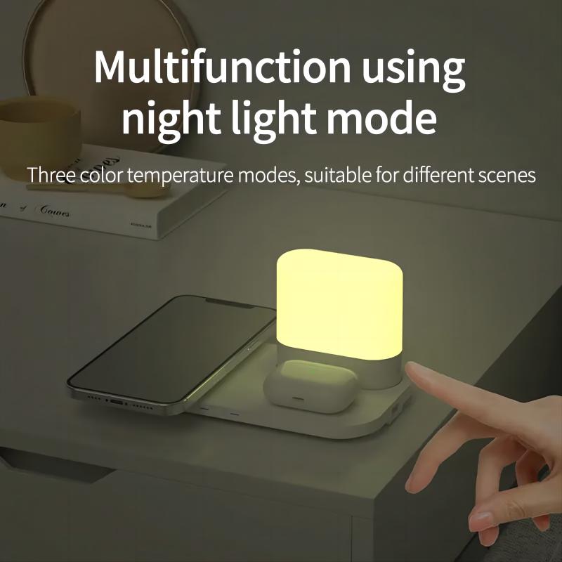 Multi Hot Selling Desktop Wireless Charging Stand with Adjustment Table Lamp for Mobile Phones and Earphones