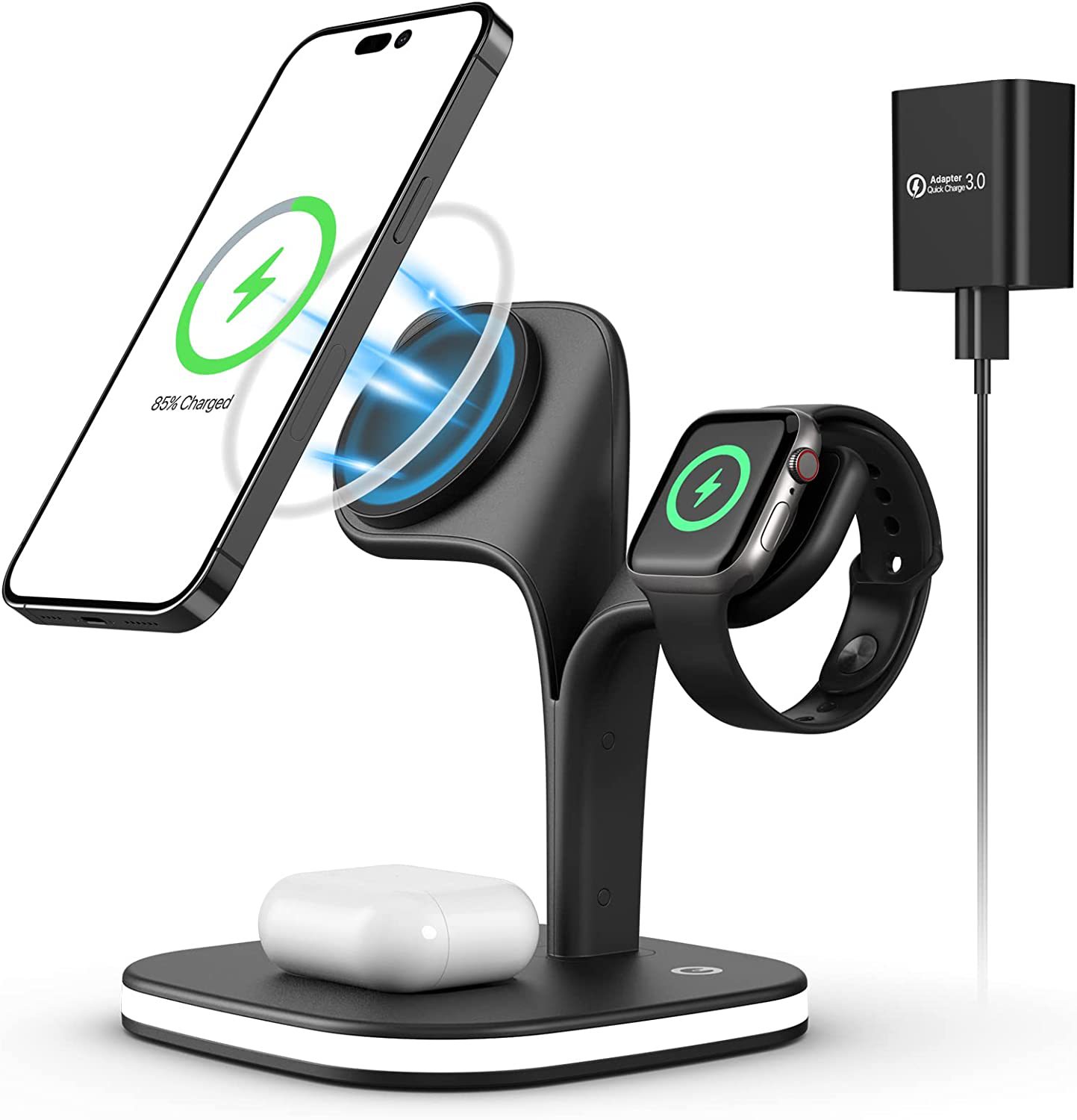 All In One Foldable Magnetic Wireless Charging Station Fast Desktop Stand Dock Shenzhen Wireless Charging 3-1 Foldable