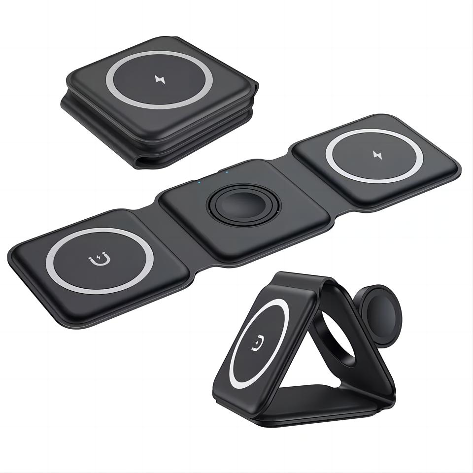 15W Foldable Charger 3 in 1 Magnetic Travel Charger Station Fast Smart Charging Light 3 in 1 Wireless Charger for Apple Products