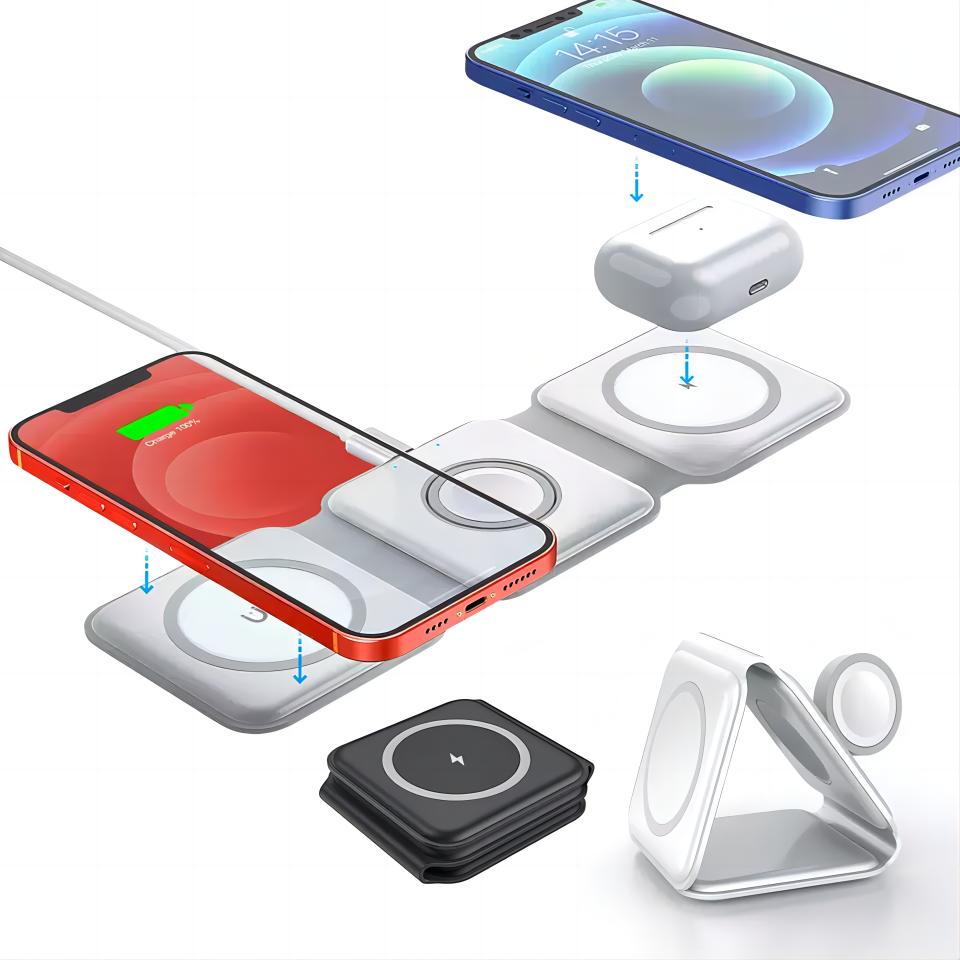 Smart 3 in 1 magnetic travel foldable wireless charger station 15W fast Magnetic charging pad