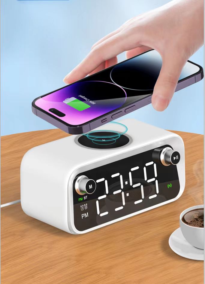 Best Selling Product 15W Alarm Clock BT Speaker Wireless Charger LED Digital with FM Radio for iphone 14 13 12 11 Pro