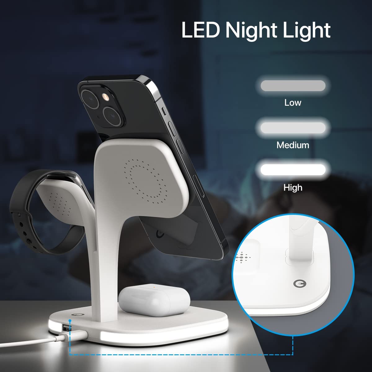 Top 100 Popular Multifunctional 5 in 1 Magnetic Wireless Charger Fast Desktop Stand Dock Station Charging Stand with Lamp