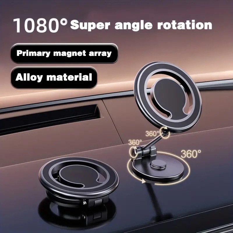 All Metal Material Folding Custom Logo 360 Degree Rotation Magnetic Phone Mount Car Dashboard Dual Magnets Car Phone Holder