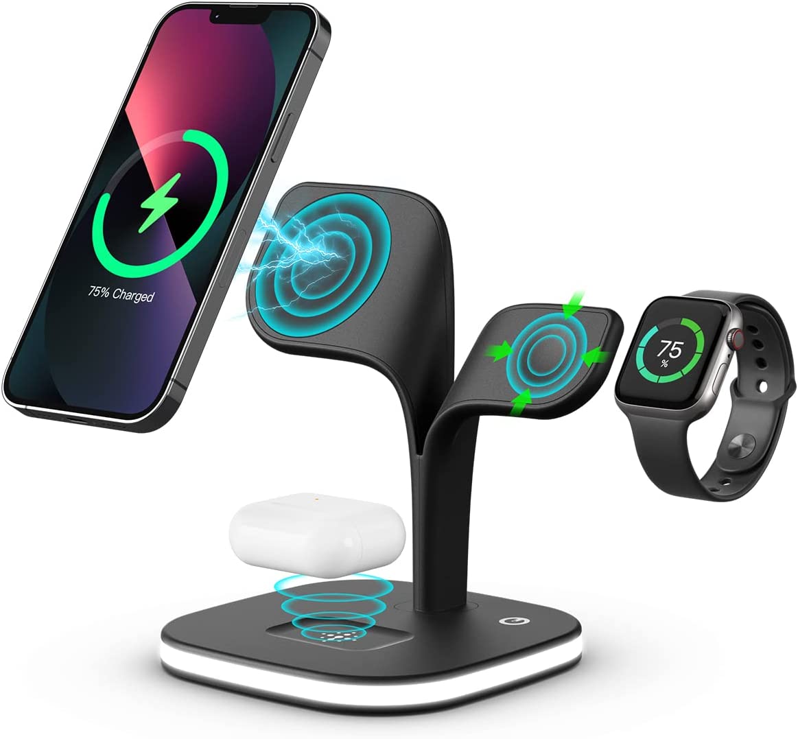 5 in 1 multi 15W magnetic charging stand,fast wireless charger holder station for iphone,airpods,watch
