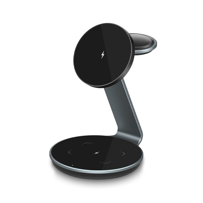 Metal Magnetic Wireless Charger Stand Dock 15W 3 in 1 Wireless Charger Station for Mobile Phones etc