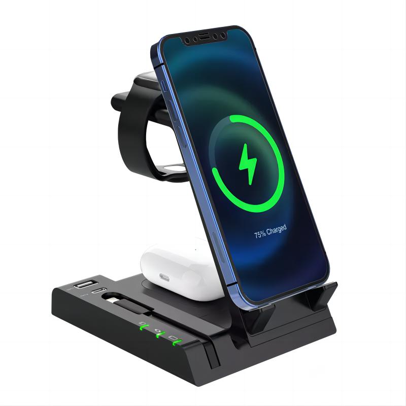 Newest 6 in 1 Portable 15W Fast Mobile Phone Wireless Charger Dock Station Stand for iPhone, Android