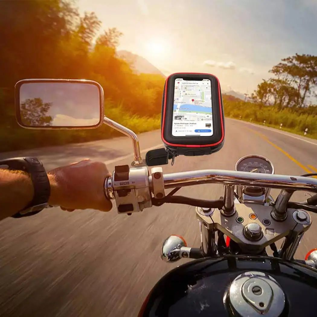 Bicycle Front Handlebar Bag Cycling Rainproof Touch Screen 360 Degree Adjustable Bike Phone Bag with Bottom Cable Entry
