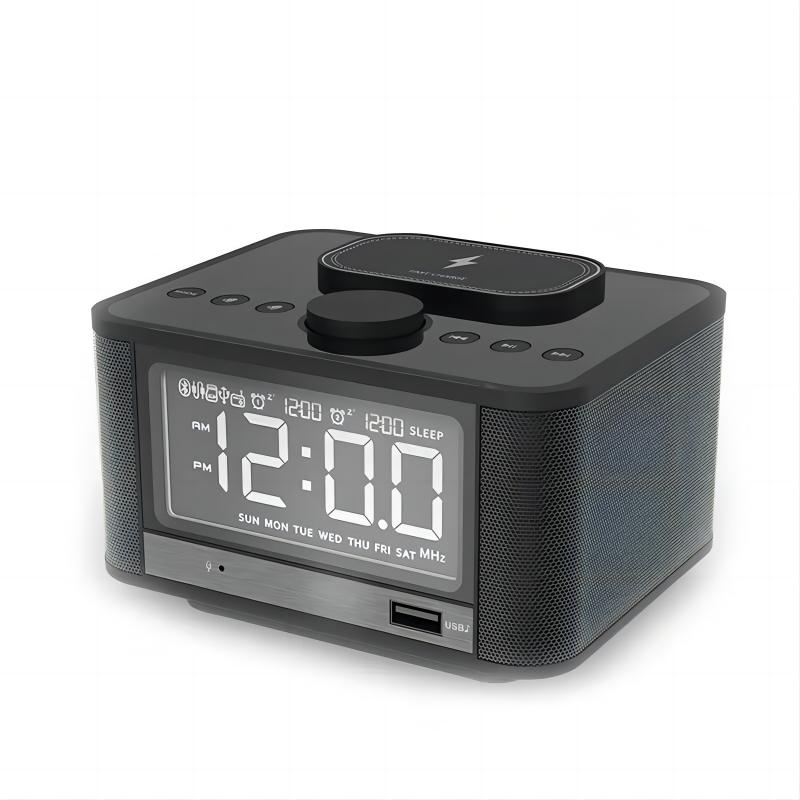 FM Radio Wireless Phone Charging Stand Alarm Clock BT Speaker with LED Display Dual Alarm Digital Desktop Table Clock Office