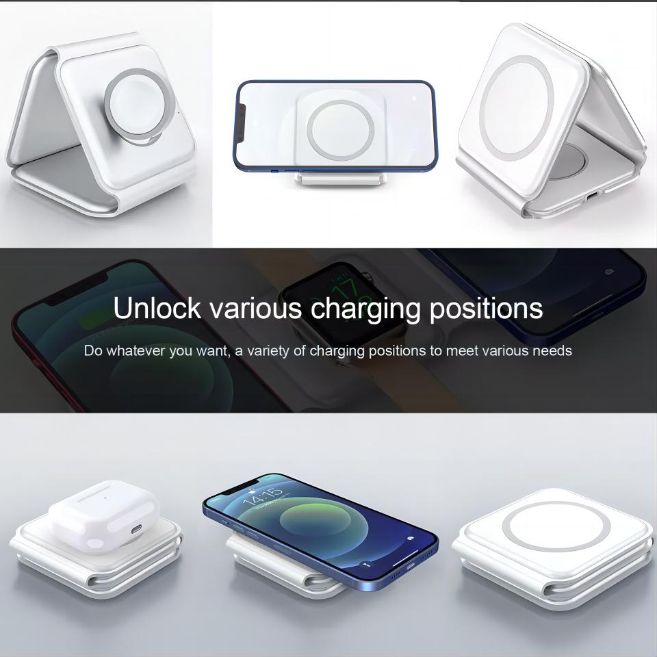 3in1 Foldable Wireless Charger Magnetic Charging Station Portable Travel Charger for Mobile Phones,Airpods,iWatch