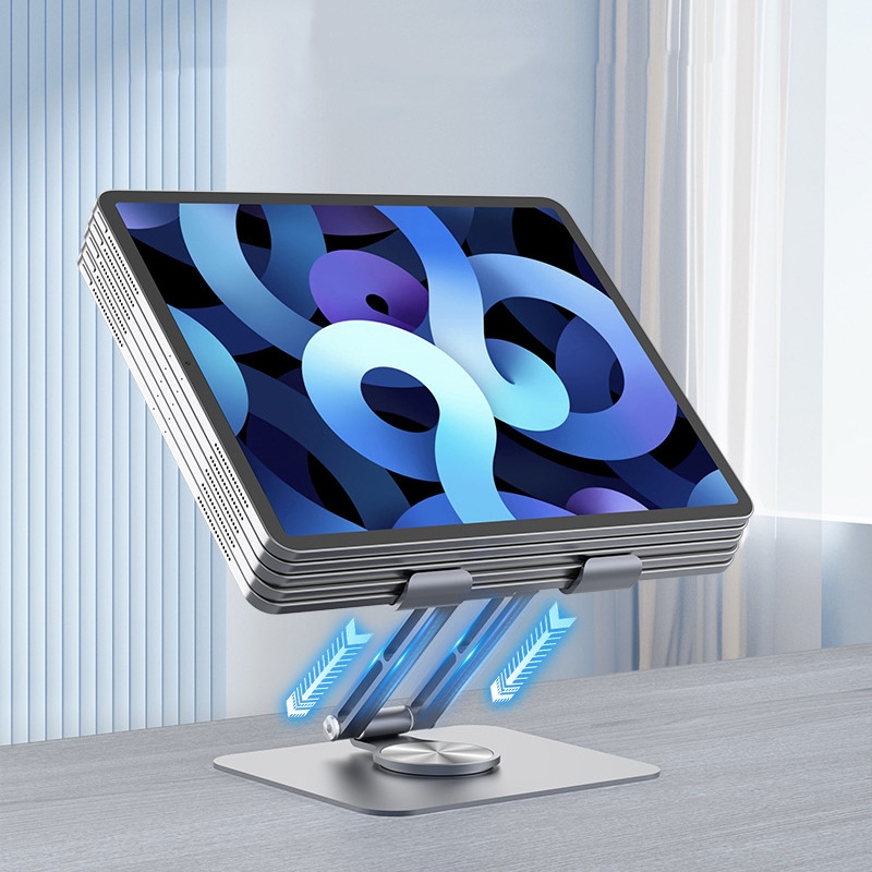 Ergonomic Notebook Bracket Metal Aluminum Desktop Stand Adjustable Tablet Holder Foldable 360 Rotating Tablet Stand