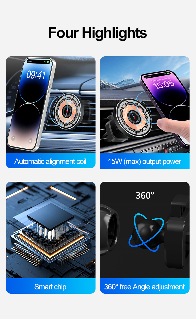 Transparent 360 degree rotation Car Mount Air Vent Holder For iPhone 15 14 13 12 Pro 15W Magnetic Wireless Car Charger