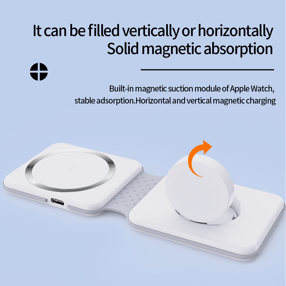Multi Magnetic Wireless Charging Stand Universal 2 in 1 Foldable Wireless Charger for Apple Watch, AirPods and Phones