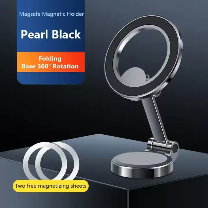High Grade Aviation Alloy Magnetic Car Mount Double Foldable Phone Holder 360 Degree Rotating Dashboard Navigation Holder