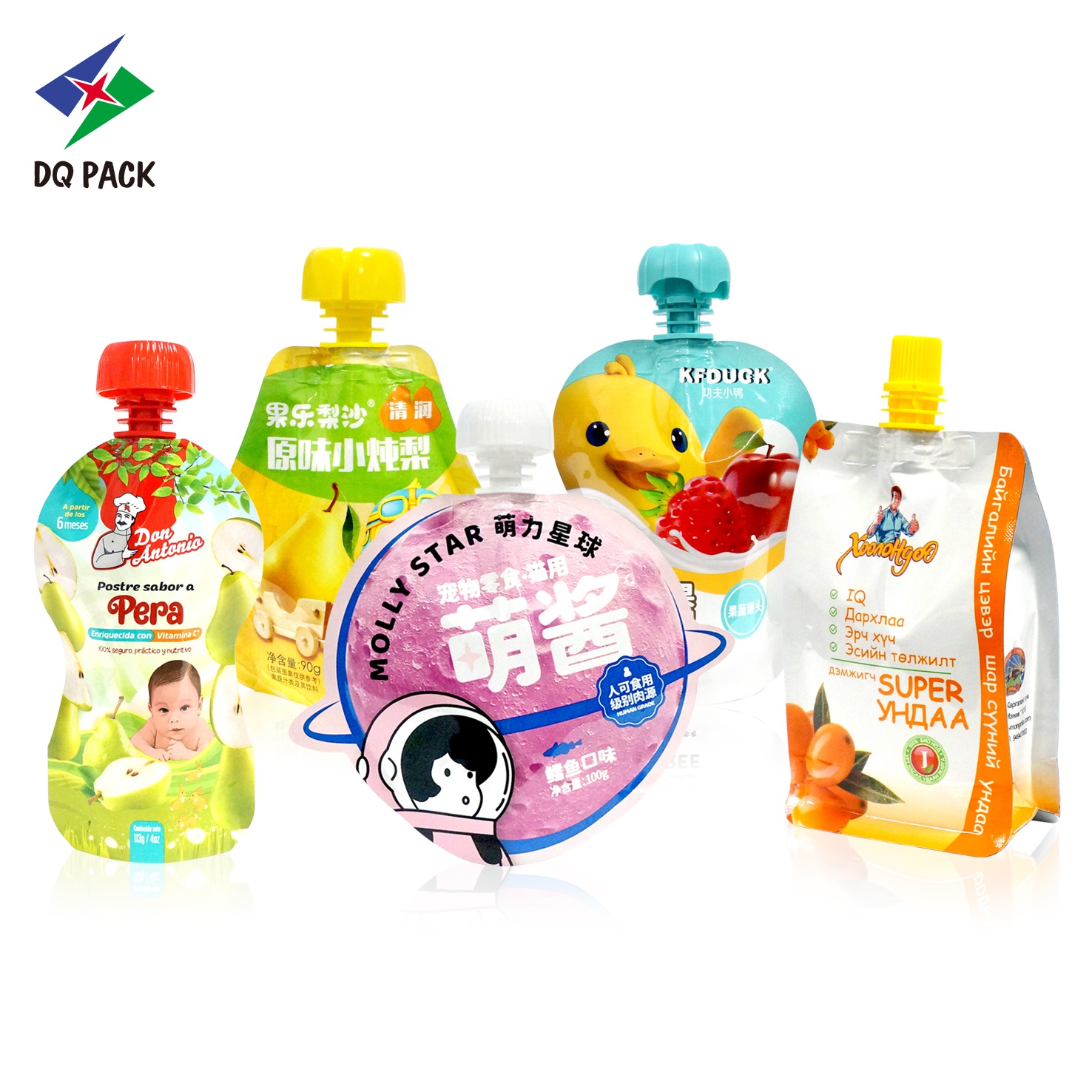 DQ PACK customized shape baby food beverage drinking doypack with spout