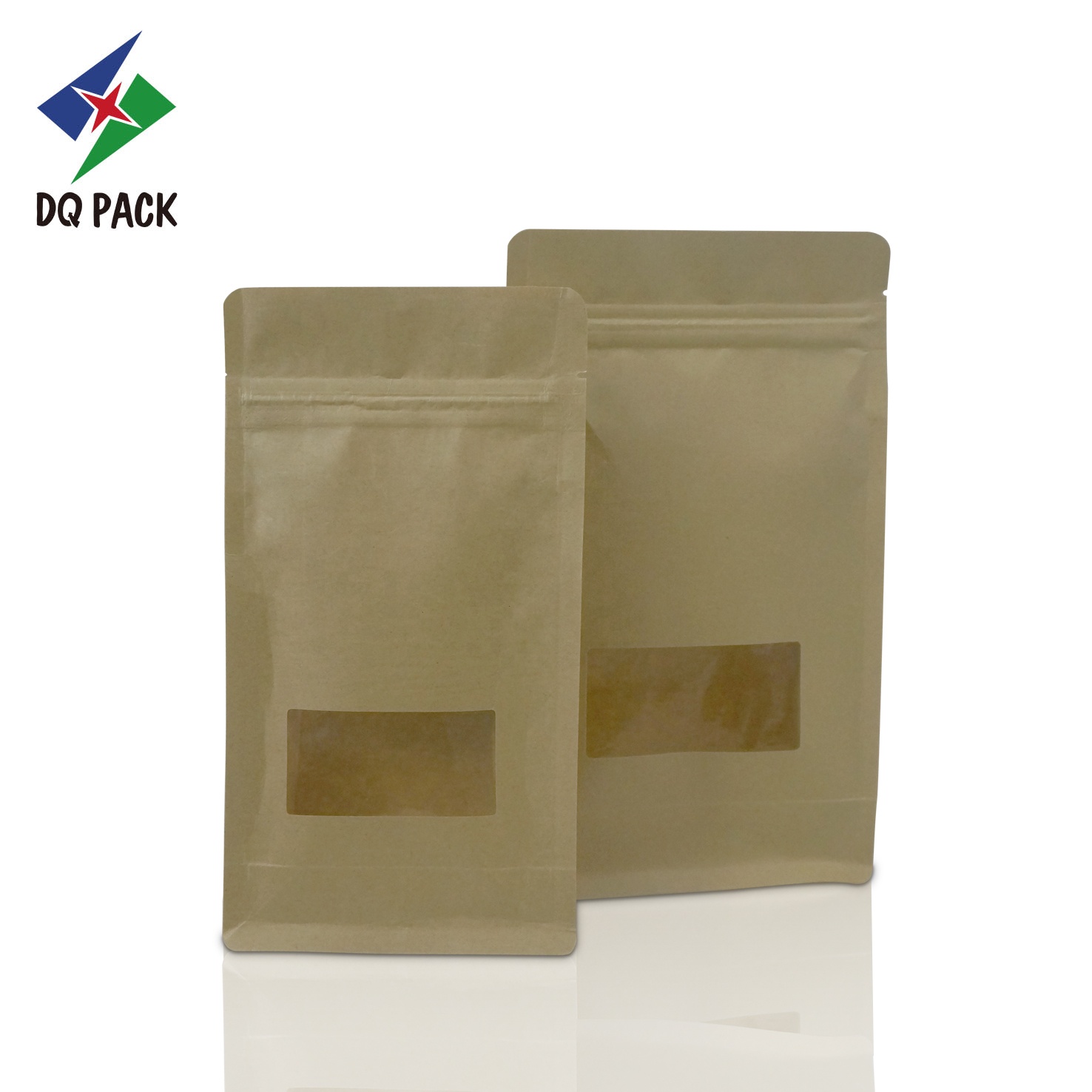 DQ PACK Custom Printed High Quality Kraft Paper Pouch Flat Bottom Bag With Windonw