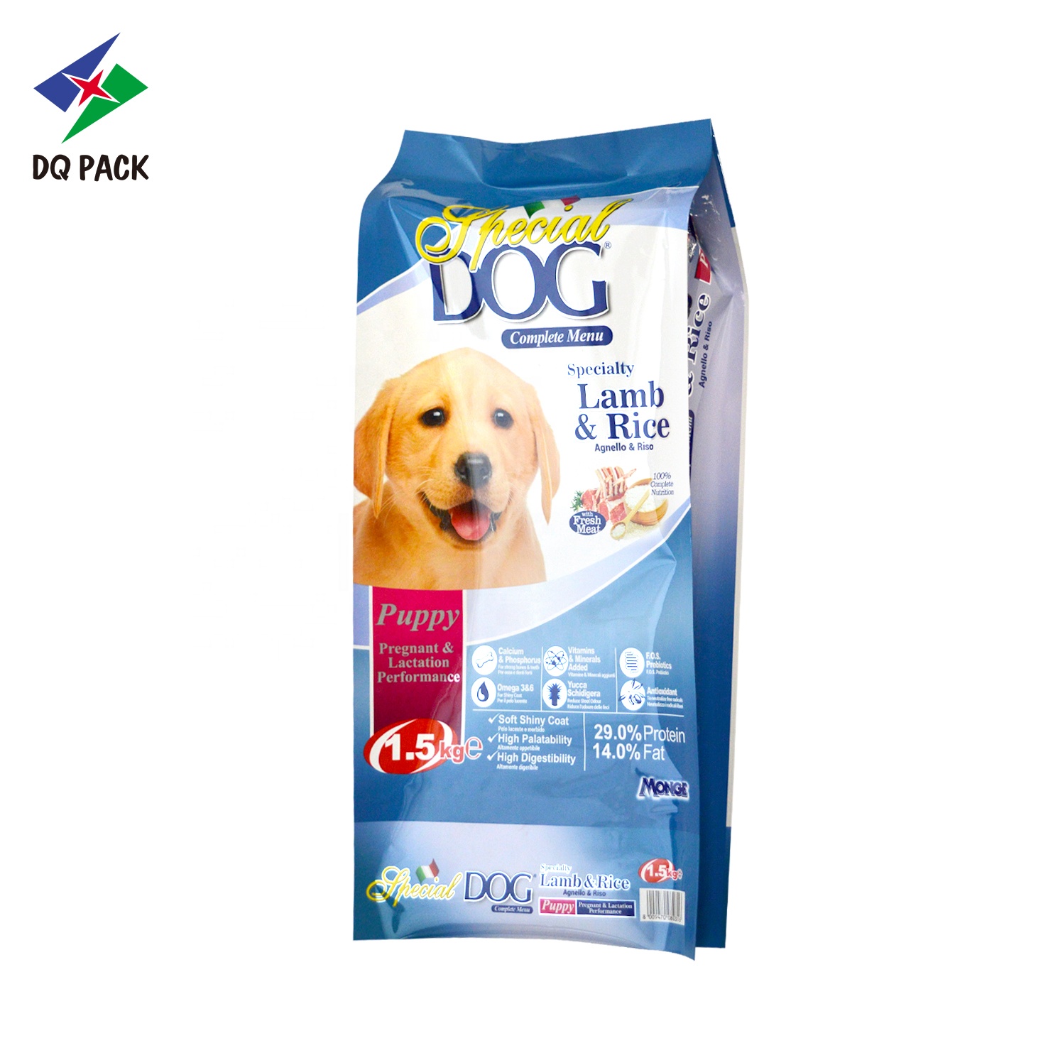 DQ PACK 1.5KG/8KG/9KG Custom Printing Pet Food Packaging Pouch Plastic Side Gusset Bag