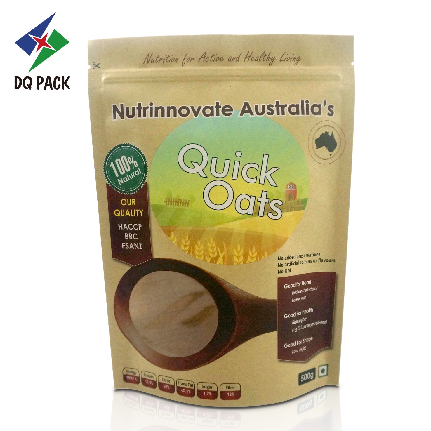 Doypack Stand up Pouch With Zipper Kraft Paper Bags with Clear Window For Food Packaging