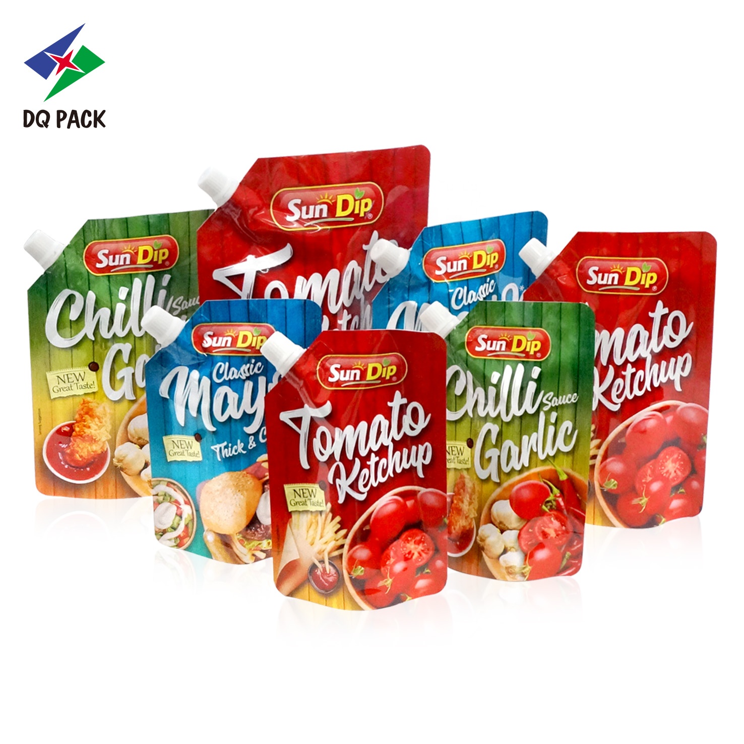DQ PACK Custom Printed Stand up Spout Pouch Doypack with nozzle plastic bag for Sauce Ketchup juice water liquid packaging