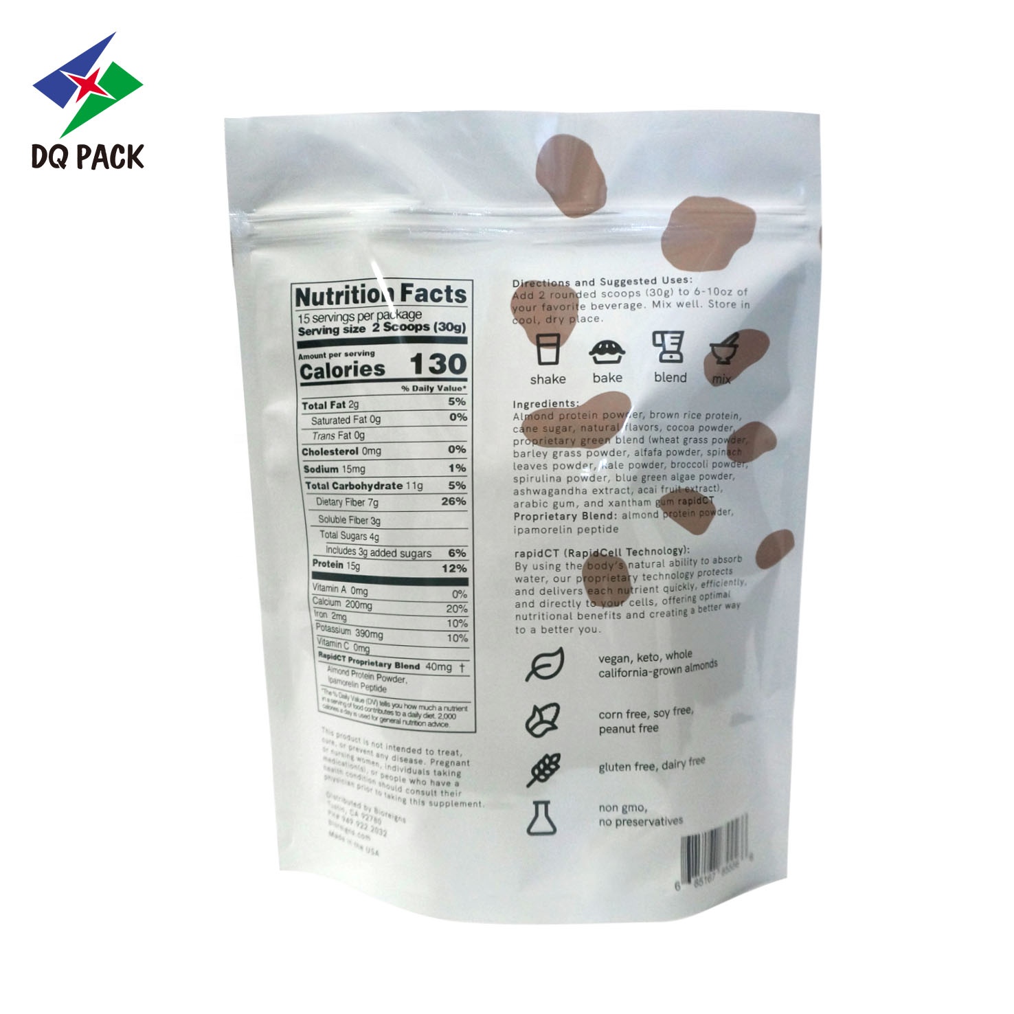 China supplier rice packaging bag with zipper stand up pouch with resealable zipper Food Packaging Bag