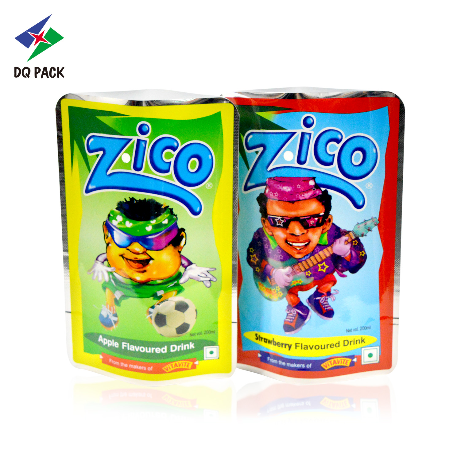 DQ PACK Custom Print Mylar Bag Juice Plastic Heat Seal Packaging Bag Stand up Perforated Pouch for Liquid Packaging