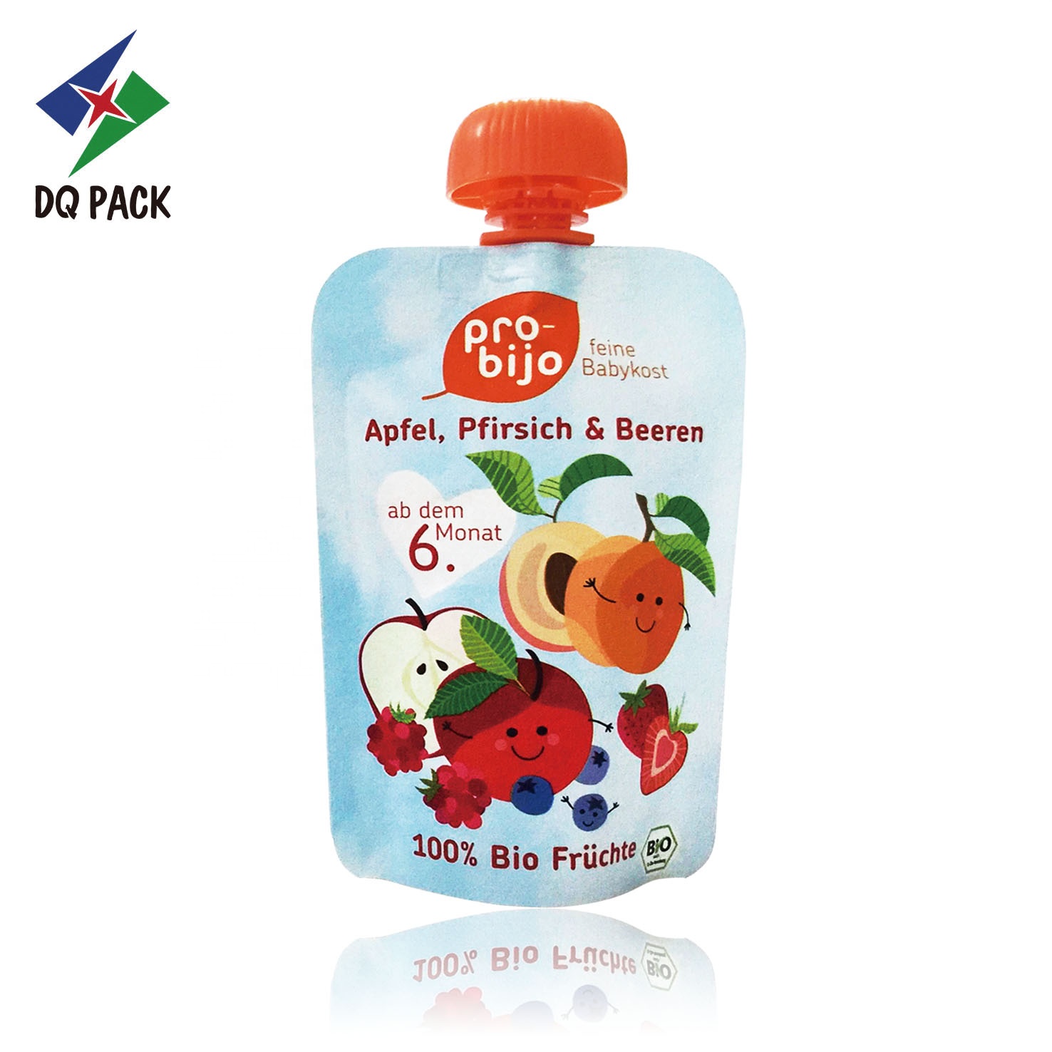 Custom matte printed baby food  pouch colorful print stand up pouch with spout for juice liquid packaging