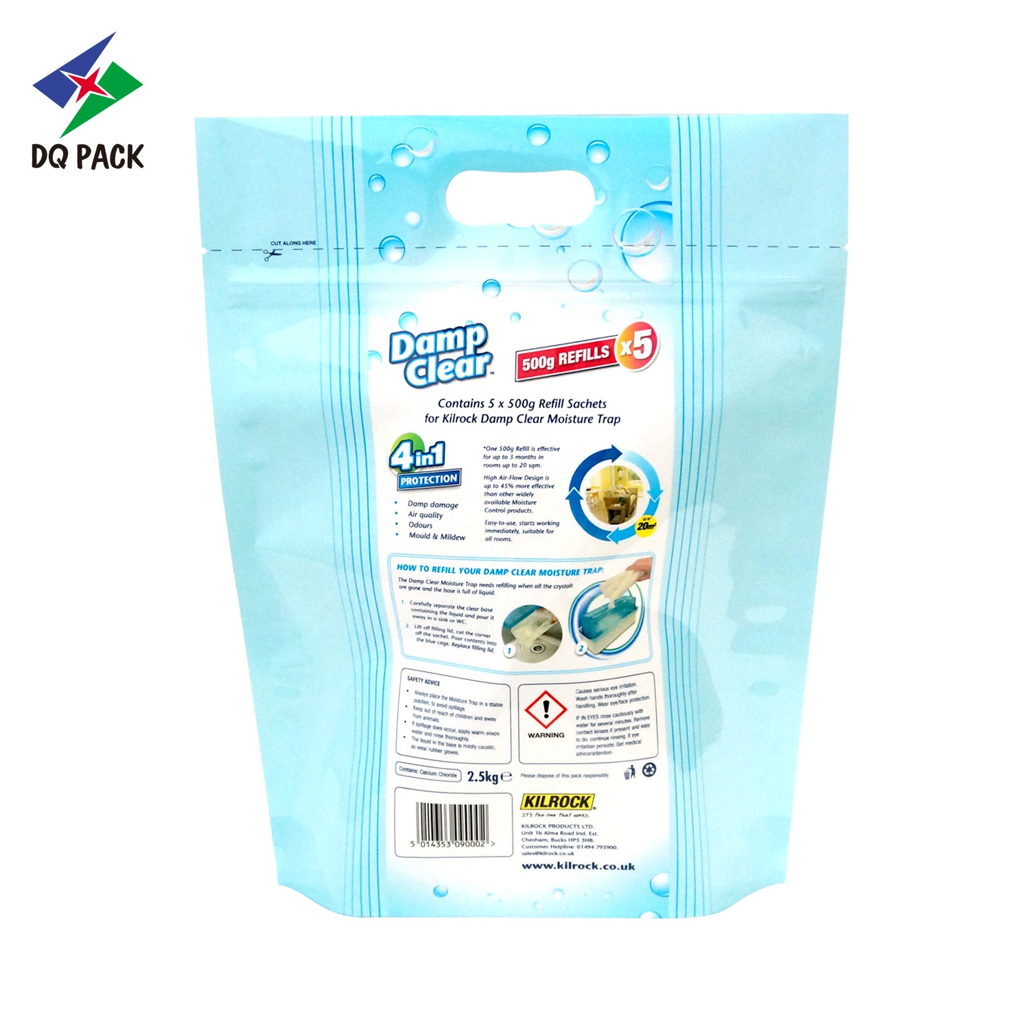 DQ PACK No-Leaking 500g Stand Up Zipper Pouch Liquid Plastic Packaging Bag With Patch Handle