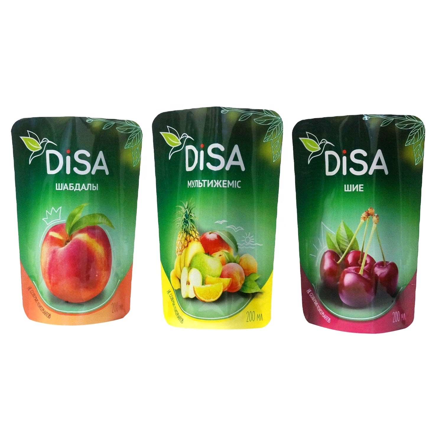 Custom Printed Heat Seal Plastic Juice Bags with Straw Hole for Packaging Food Stand Up Pouch