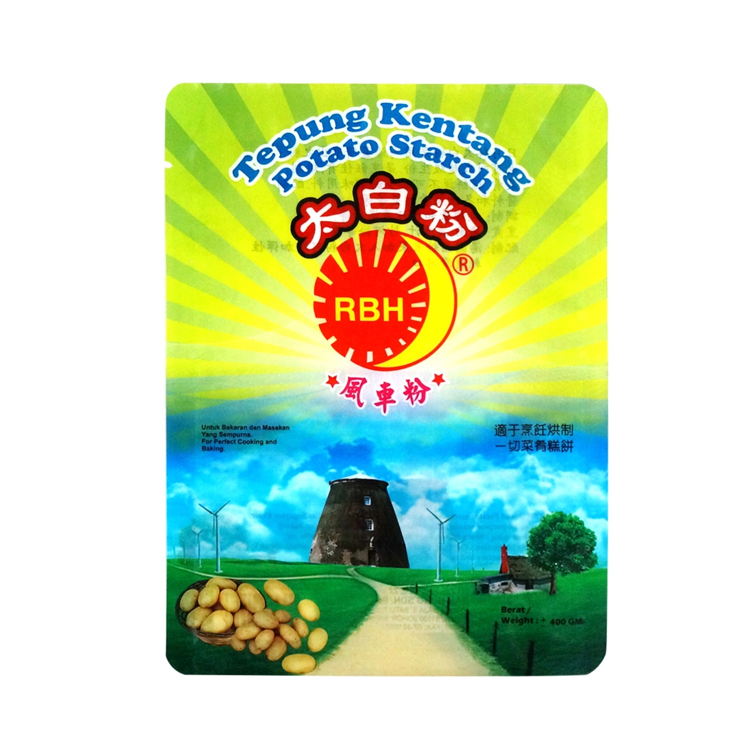 Customized Gravure Printing plastic Pouch packaging for potapo starch three side seal bag