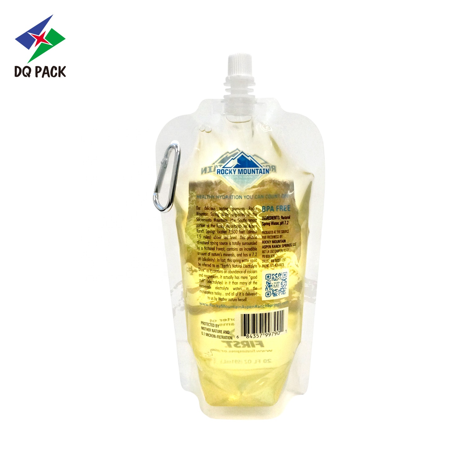 DQ PACK China 500ml stand up pouch water bottle shape plastic drink pouch bag with spout
