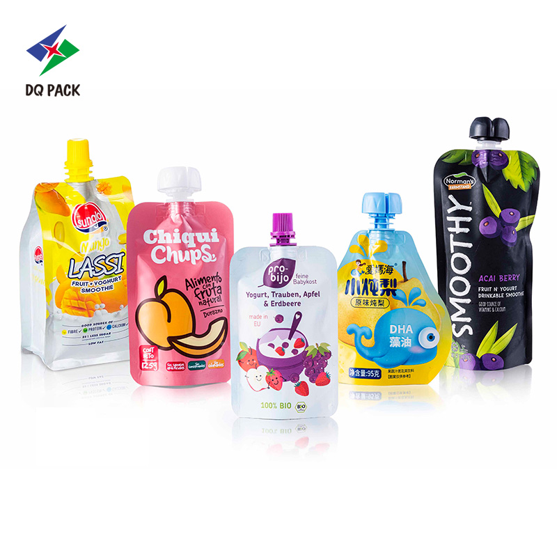 DQ PACK customized food packaging  Plastic stand up pouch with spout for drink   juice liquid  packaging