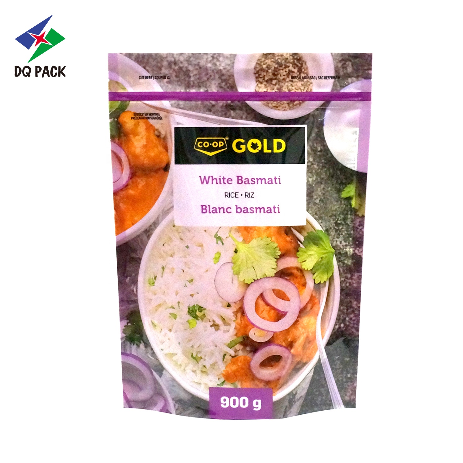 DQ PACK Food Grade 900g/1kg/2kg/3kg/5kg Rice Stand Up Pouch Bag Manufacturers