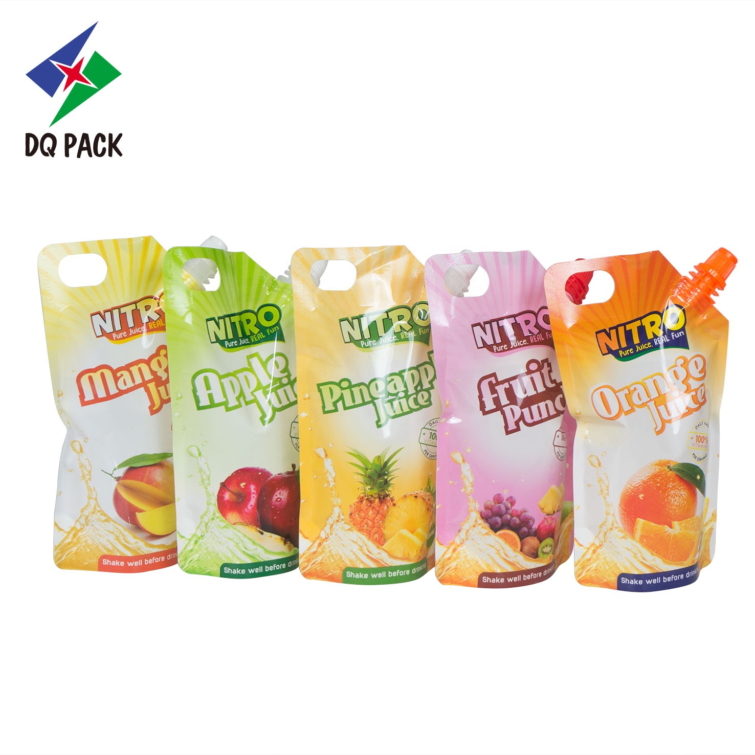 DQ PACK Custom Printed Juice Stand Up Pouch With Corner Spout Plastic Drink Pouch