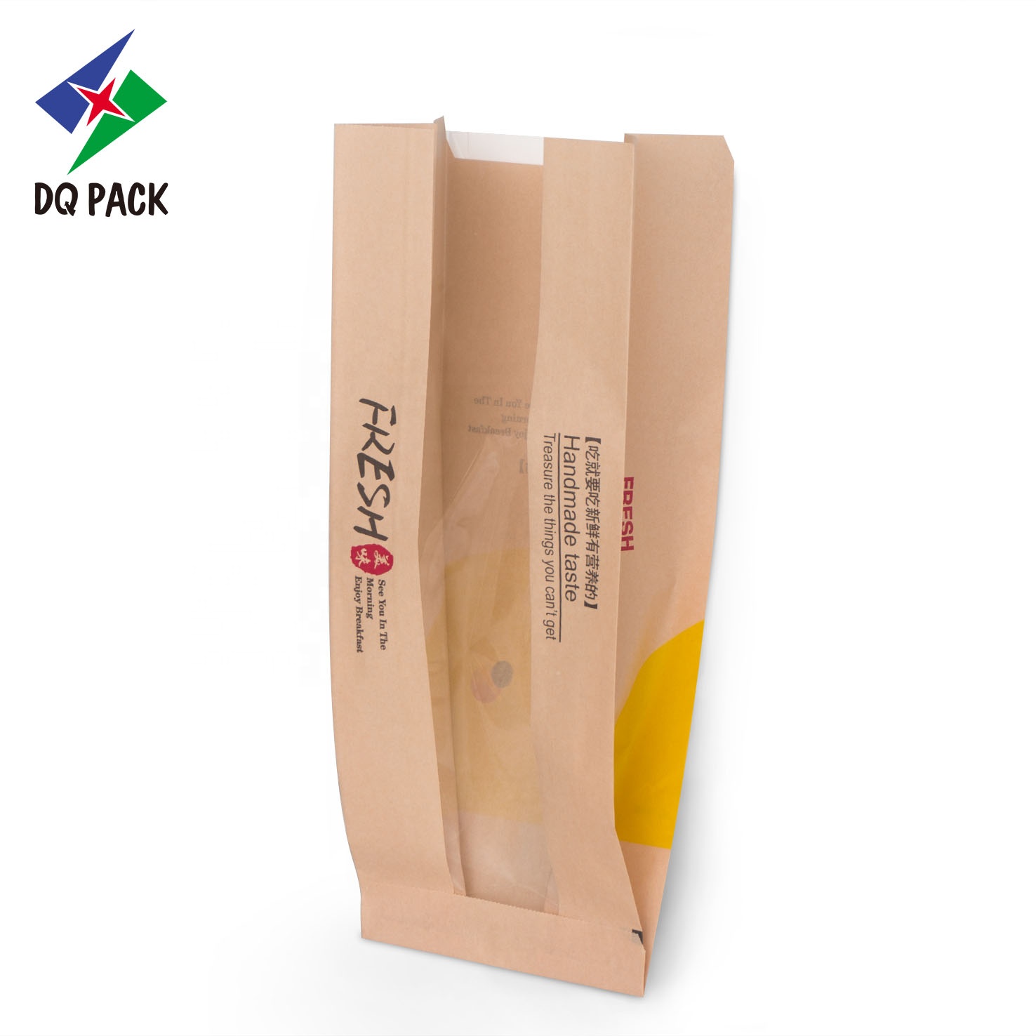 DQ PACK Customized Logo Recyclable Kraft Paper Bag  Backseal Bag For Food With Window