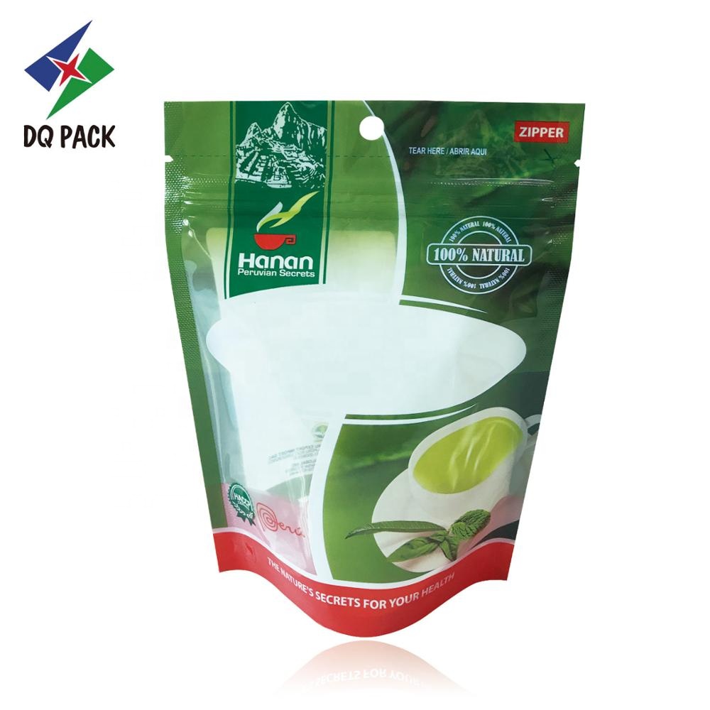 DQ PACK Custom Print Clear Front Window Tea Packaging Bag Stand Up Pouch With Zipper