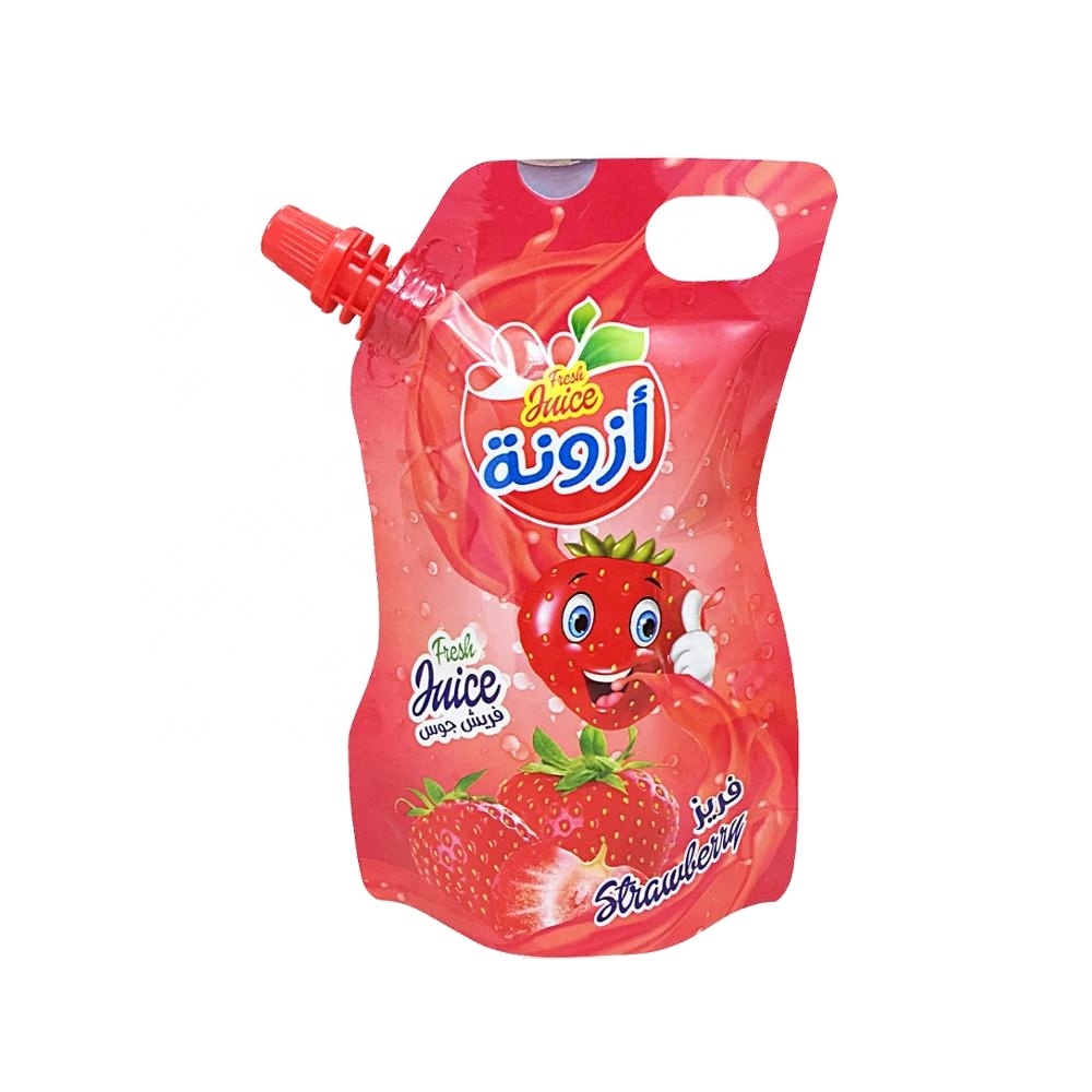 Strawberry juice plastic drink packaging bag spout pouch for packing liquid juice flexible plastic
