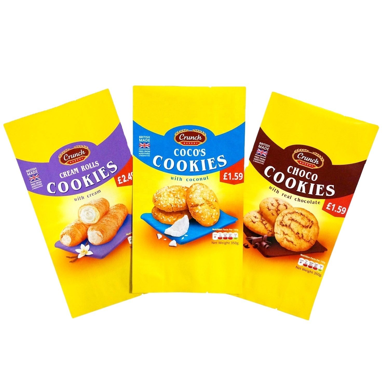 Food Packaging Bags Custom Design Biscuit Packaging Bag Side Gusset Cookies Mylar Bags