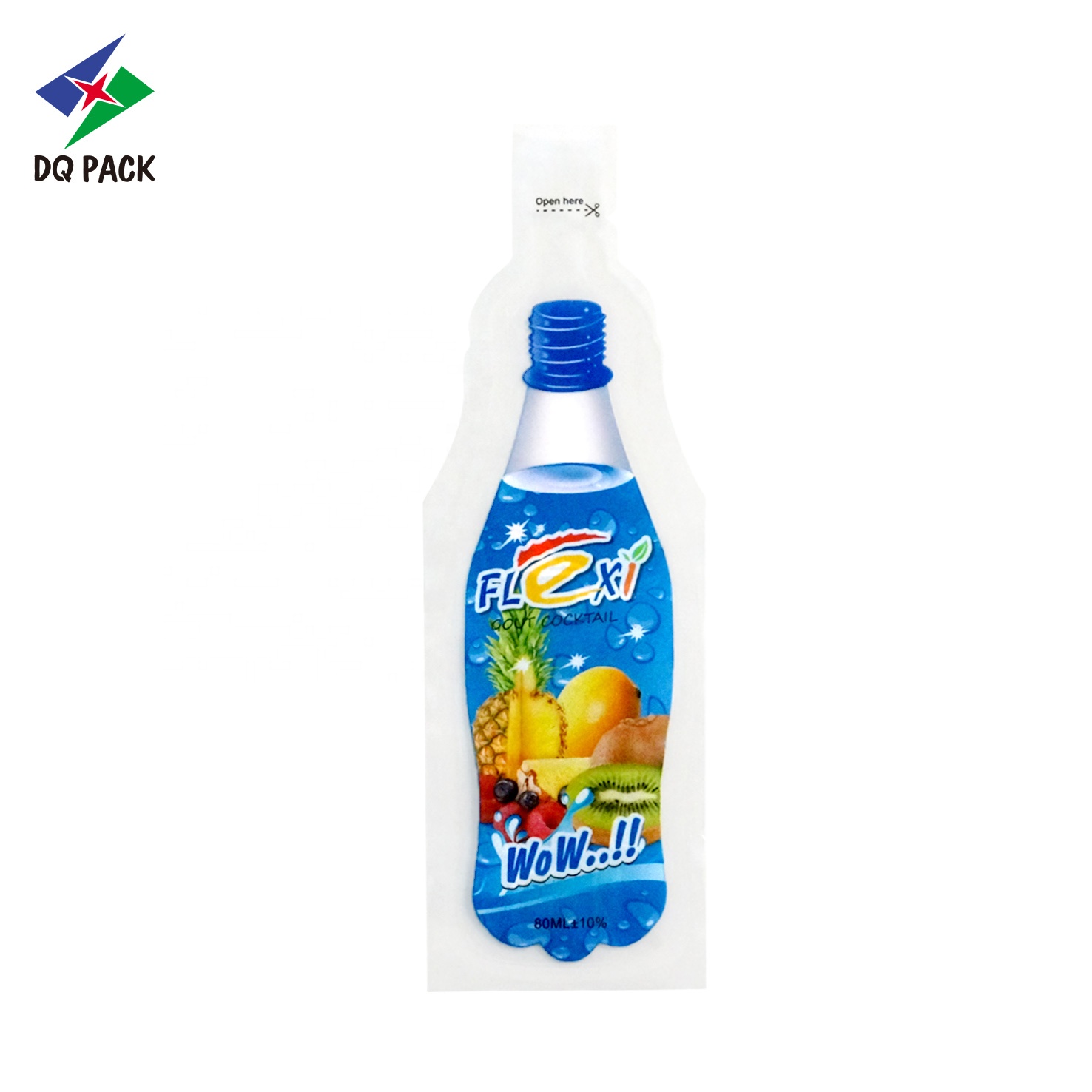 DQ PACK Custom Printed 80ml Beverage Heat Seal Bag Bottle Shape Fruit Juice Packing Plastic Bag Plastic Injection Bag