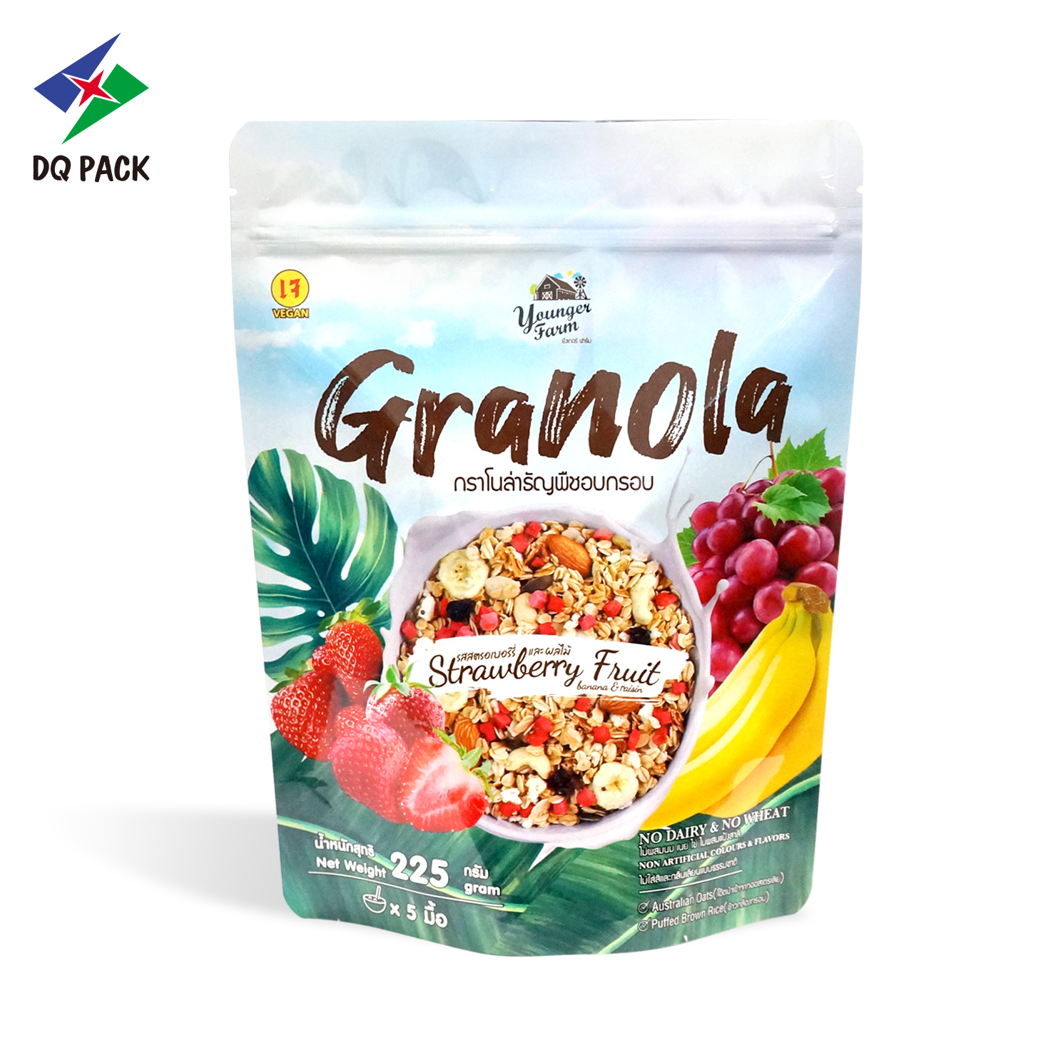 Plastic Custom Printed PE PET AL Stand Up Ziplock Pouch Packaging Bag with Zipper for Granola Grain Oat Food Nuts Packing