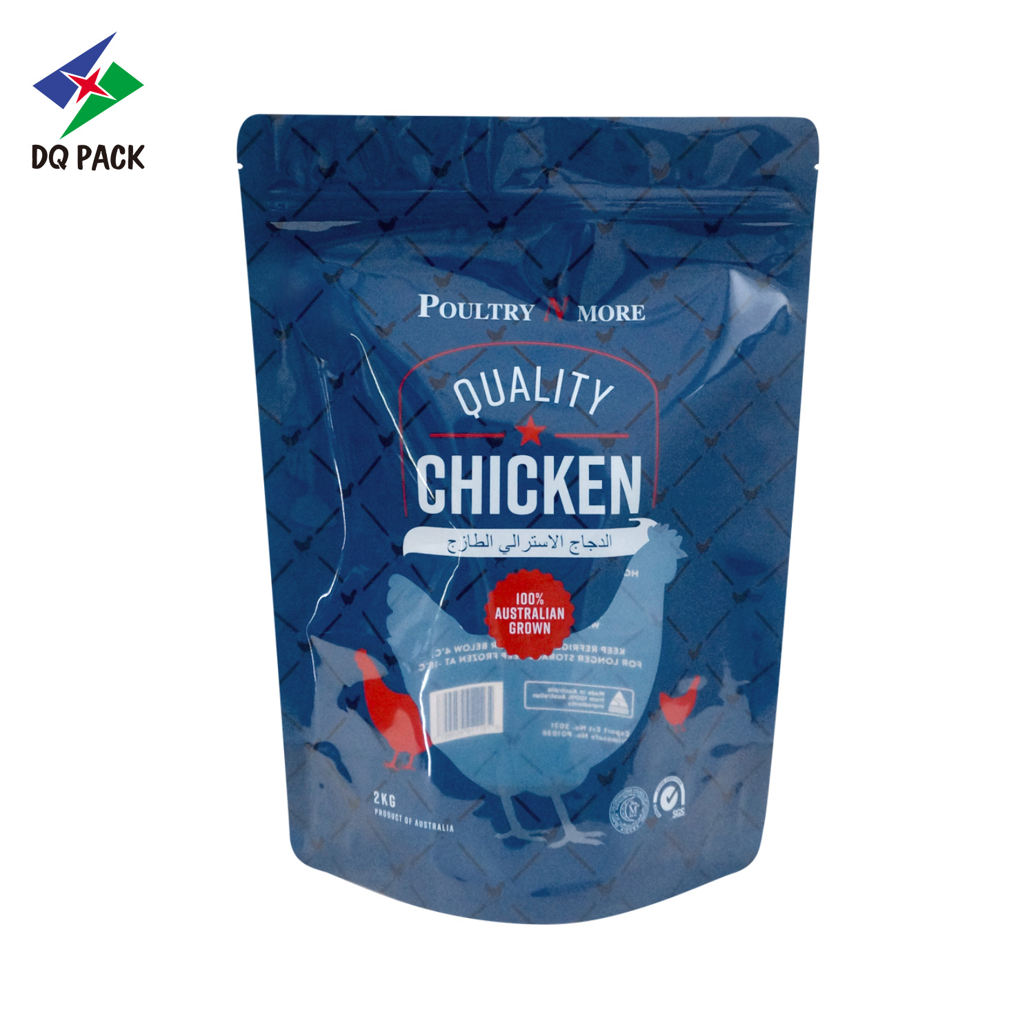 DQ PACK customized frozen chickenpackaging bag stand up pouch with zipper