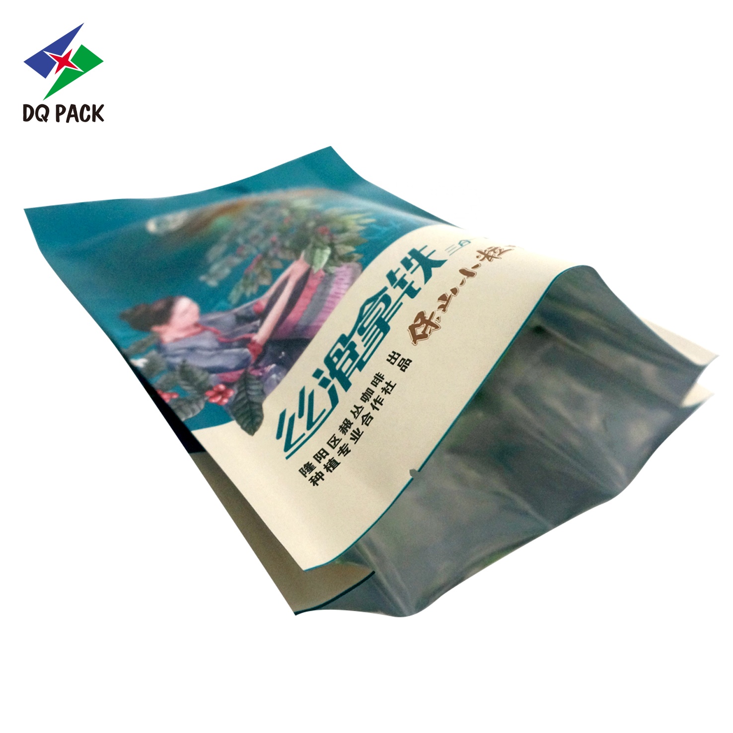 DQ PACK Custom Printed Coffee Bag 4 Sides Heat Seal Bag with Side Gusset Aluminum Foil