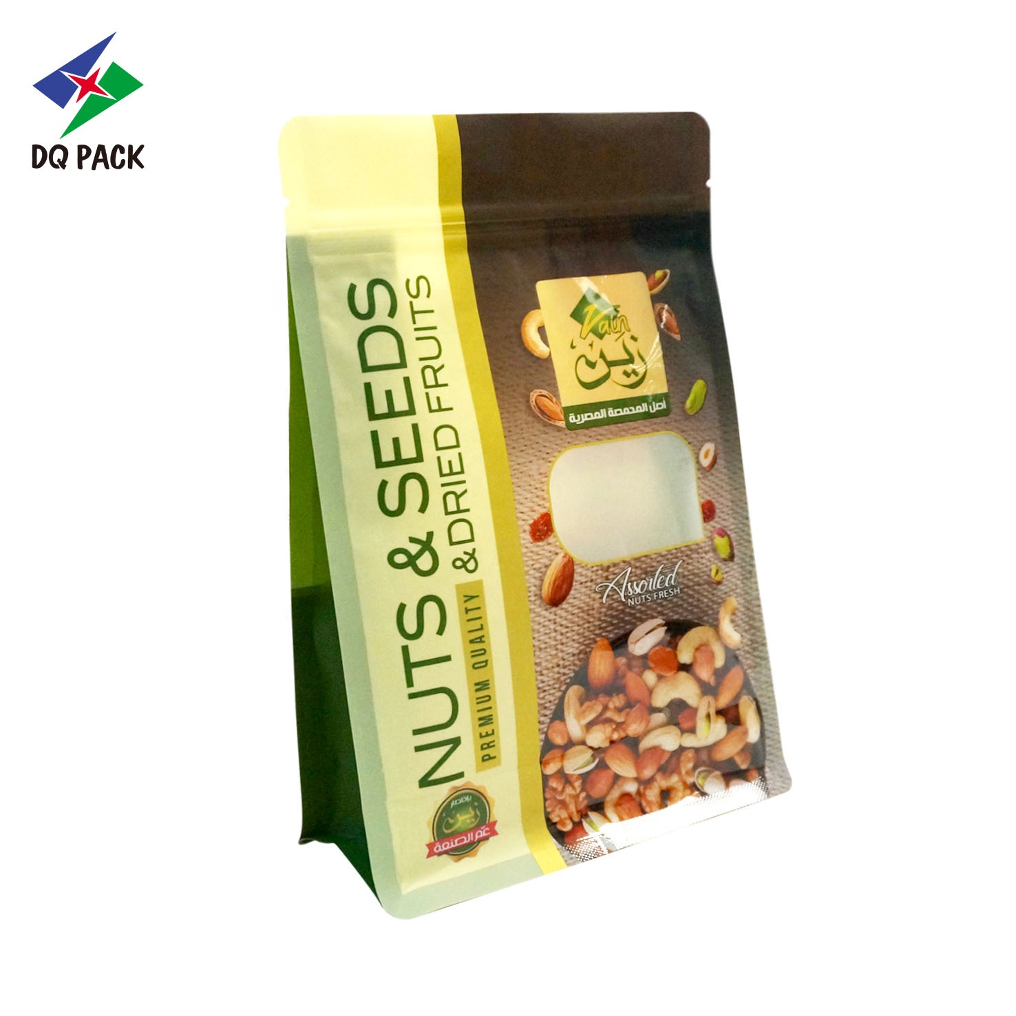 OEM edible Packaging Customization DQ PACK Wholesale flat bottom pouch doypack with zipper for nuts and seeds packaging