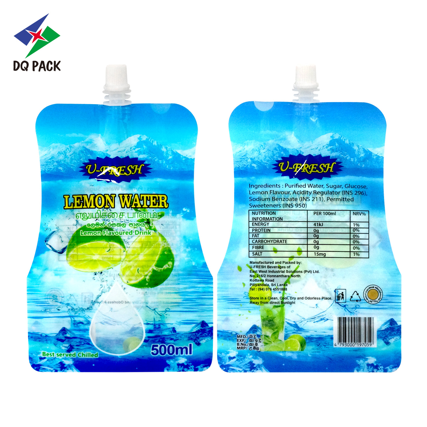 DQ PACK Best Selling Custom Plastic Package 500 ML Stand Up Liquid Spout Pouch