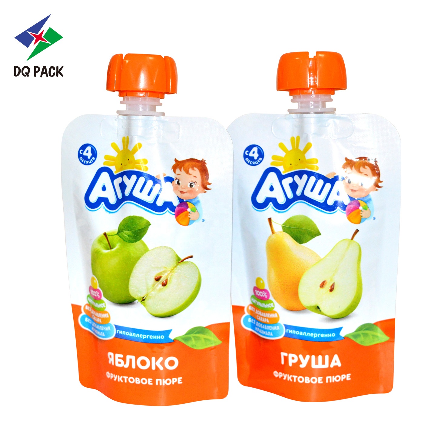 DQ PACK Custom Reusable Printed Baby Fruit Puree Juice Food Packaging Nozzle Pouch AL NY Aluminum Stand Up Spout Pouch Bag