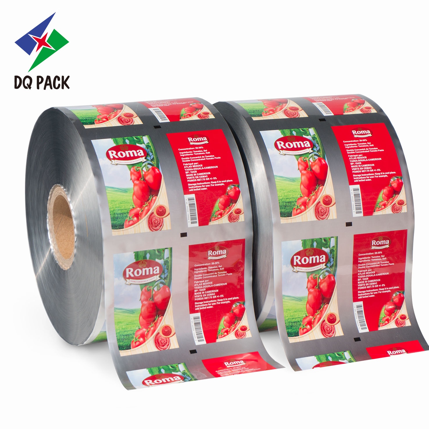 DQ PACK Hologram lamination plastic packaging roll film Manufacturer jumbo printed sachet film roll for tomato sauce