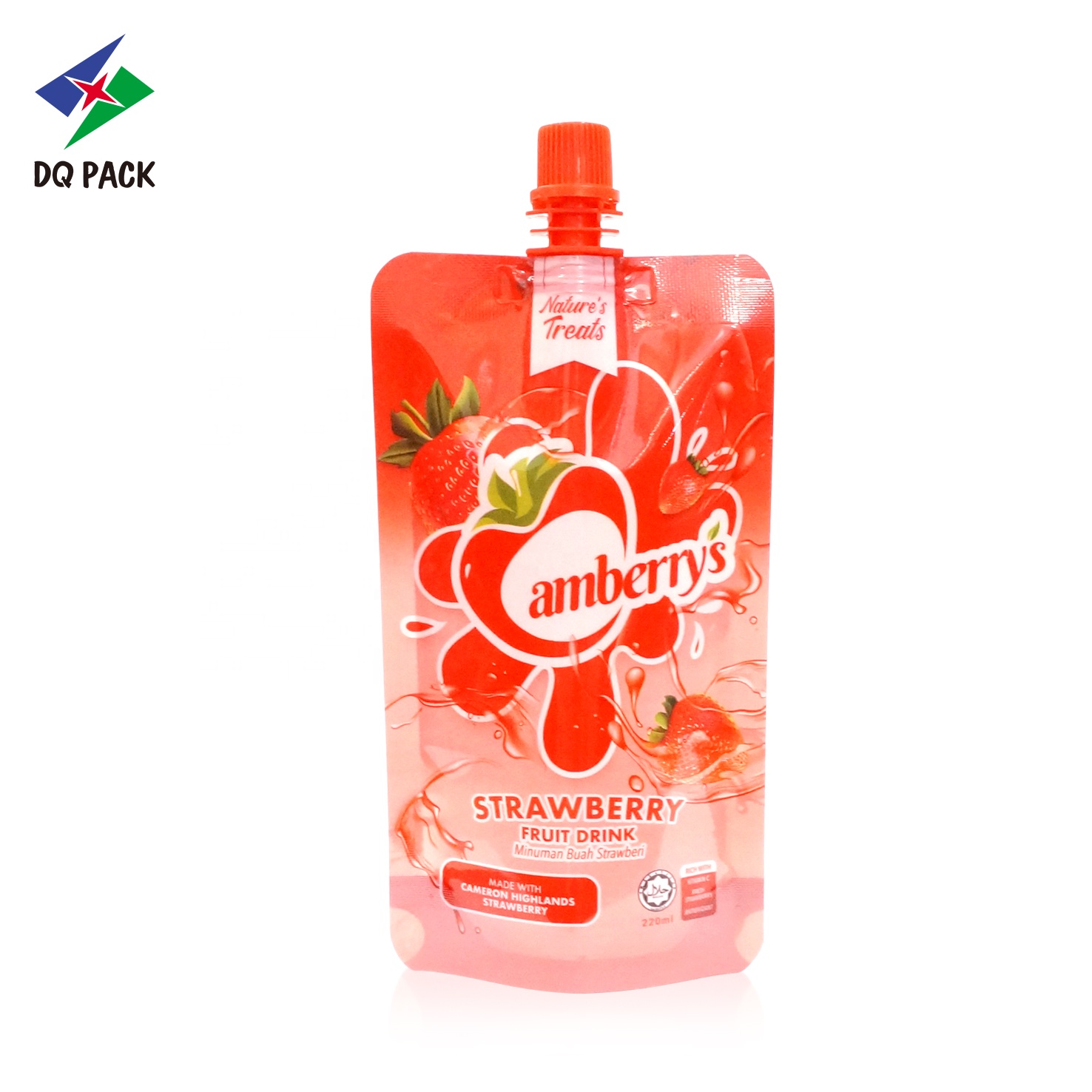 DQ PACK 220ml strawberry fruit drink pouch with spout