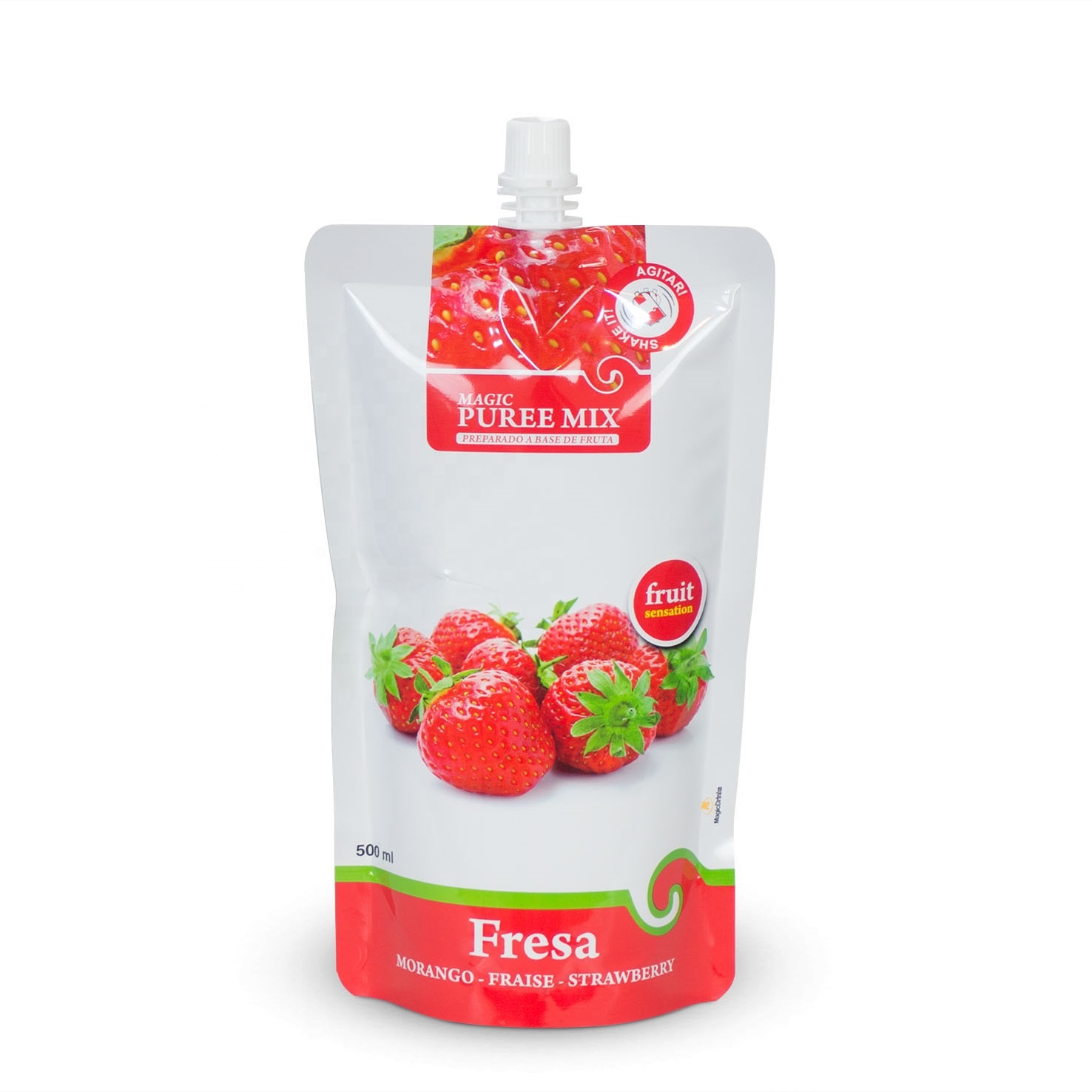 Magic Puree Mix Fruit Drink Baby Food Packaging Pouch With Spout Strawberry Juice Packaging